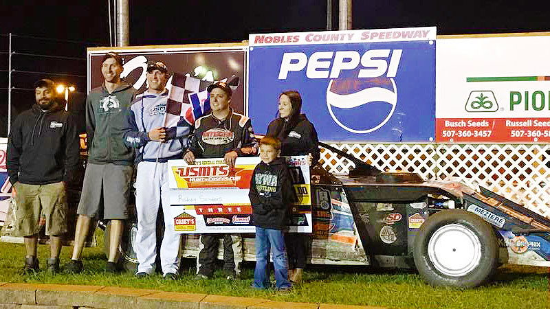 Sanders dodges raindrops, tops USMTS feature at Nobles County Speedway