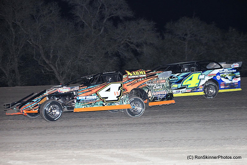 Tyler Wolff (4w) and Bobby Malchus (4m) at the Shady Oaks Speedway on Thursday, Feb. 11.