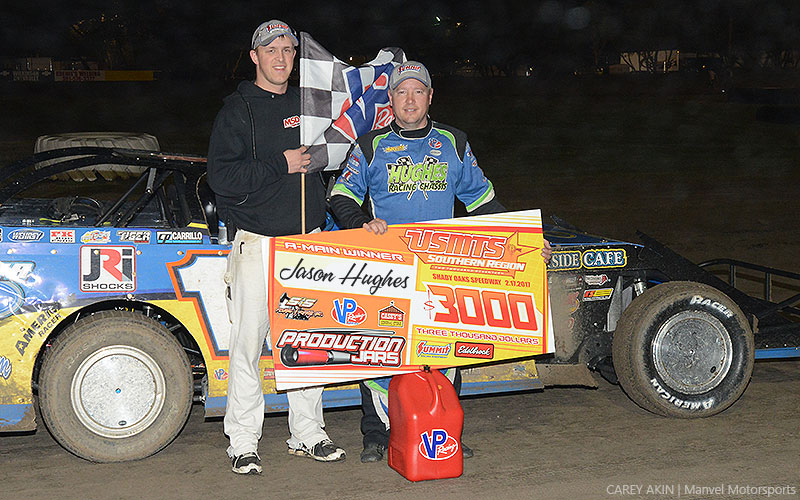 Jason Hughes won the main event during the Summit Racing USMTS Southern Region event at the Shady Oaks Speedway in Goliad, Texas, on Friday, Feb. 17, 2017.