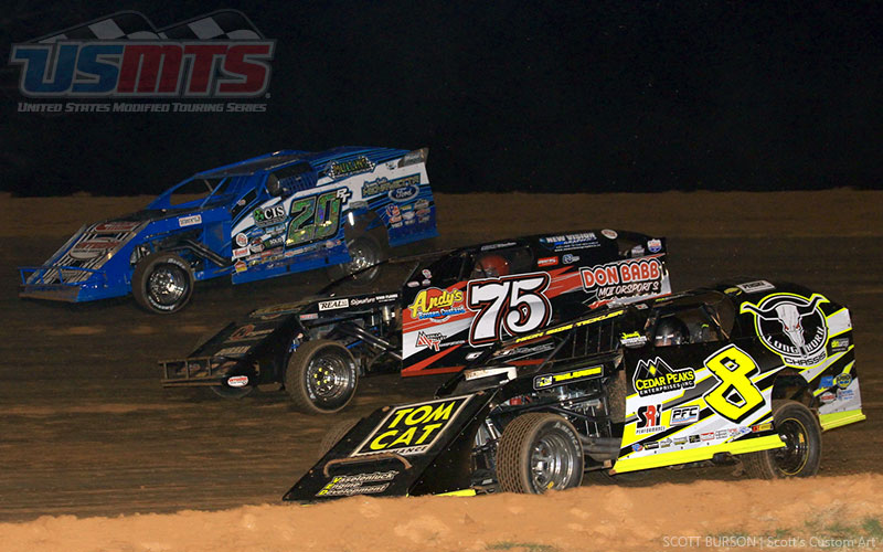 Ricky Thornton Jr. (20), Terry Phillips (75) and Kyle Strickler (8) battle during the main event of the 6th Annual Cajun Clash presented by Horseshoe Bossier City at the Ark-La-Tex Speedway in Vivian, La, on Thursday, March 2, 2017.