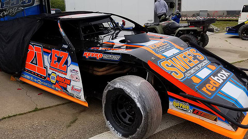 Jacob Bleess readies for the 3rd Annual RHRSwag.com Summersota Modified Nationals at the I-94 Speedway in Fergus Falls, Minn., on Friday, May 19, 2017.