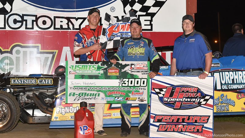 Jason Hughes in victory lane after winning the 10th Annual USMTS Nordic Nationals at the Upper Iowa Speedway in Decorah, Iowa, on Sunday, May 28, 2017.