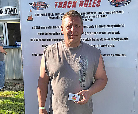 USMTS driver Curt Myers won a $50 gift card from Casey's General Stores during the 10th Annual USMTS Nordic Nationals at the Upper Iowa Speedway in Decorah, Iowa, on Sunday, May 28, 2017.
