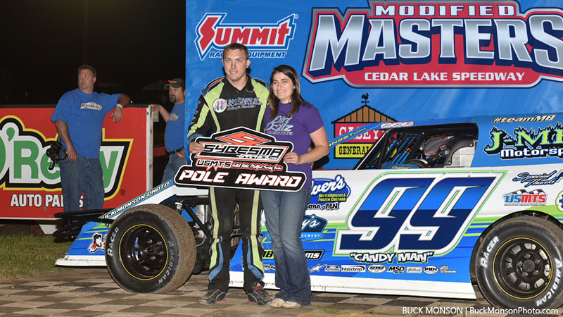 Josh Angst earned the Sybesma Graphics Pole Award for the 19th Annual Masters at the Cedar Lake Speedway in New Richmond, Wis., on Friday, June 16, 2017.