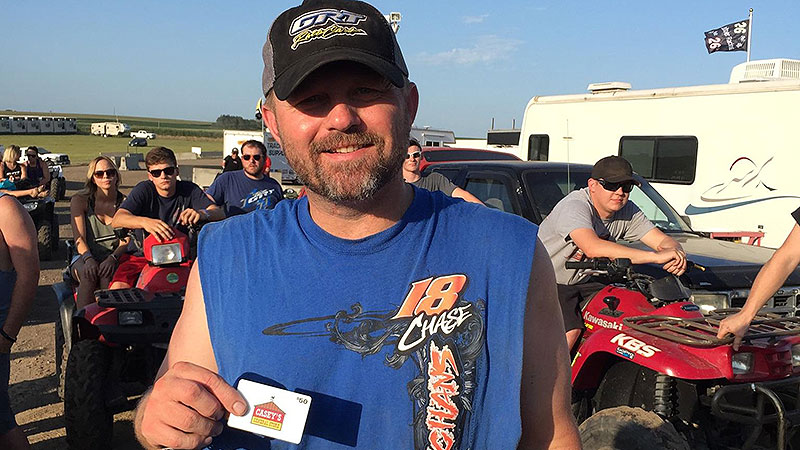 USMTS driver Bumper Jones of Mesilla Park, N.M., won a $50 gift card from Casey's General Stores during the 7th Annual Silver Dollar Nationals at the I-80 Speedway in Greenwood, Neb., on Saturday, July 22, 2017.