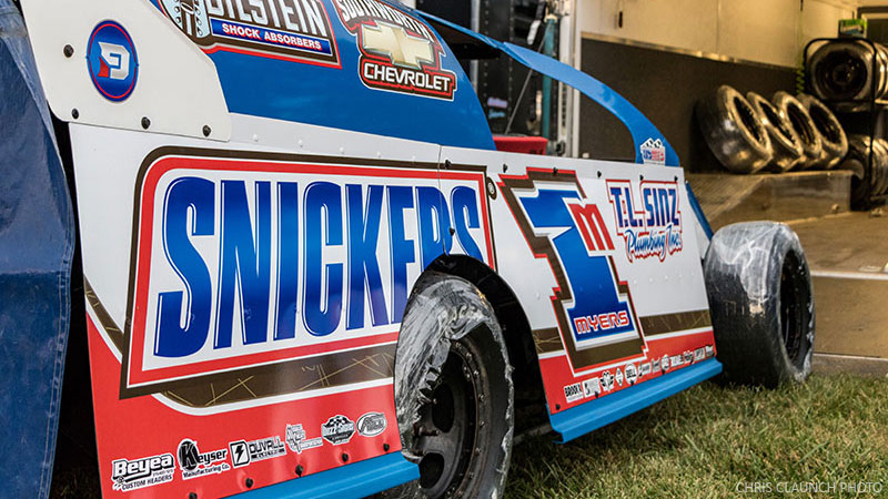 Curt Myers debuted his No. 1m Snickers modified during the opening round of the USMTS Hunt for the Casey's Cup powered by S&S Fishing & Rental at the Springfield Raceway in Springfield, Mo., on Thursday, Aug. 3, 2017.