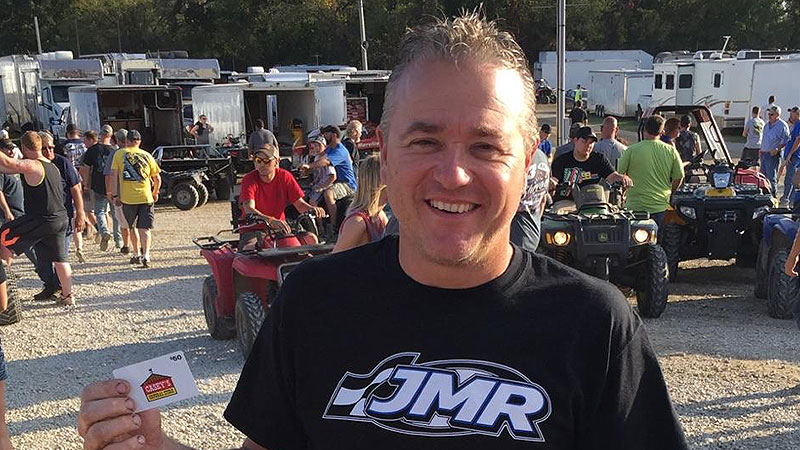 Rick Cannata won a $50 gift card from Casey's General Stores at the Deer Creek Speedway in Spring Valley, Minn., on Thursday, Sept. 21, 2017, during the 19th Annual Featherlite Fall Jamboree.