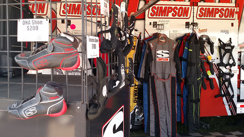Simpson Race Products on display during the 19th Annual Featherlite Fall Jamboree at the Deer Creek Speedway in Spring Valley, Minn., on Thursday, Sept. 21, 2017.