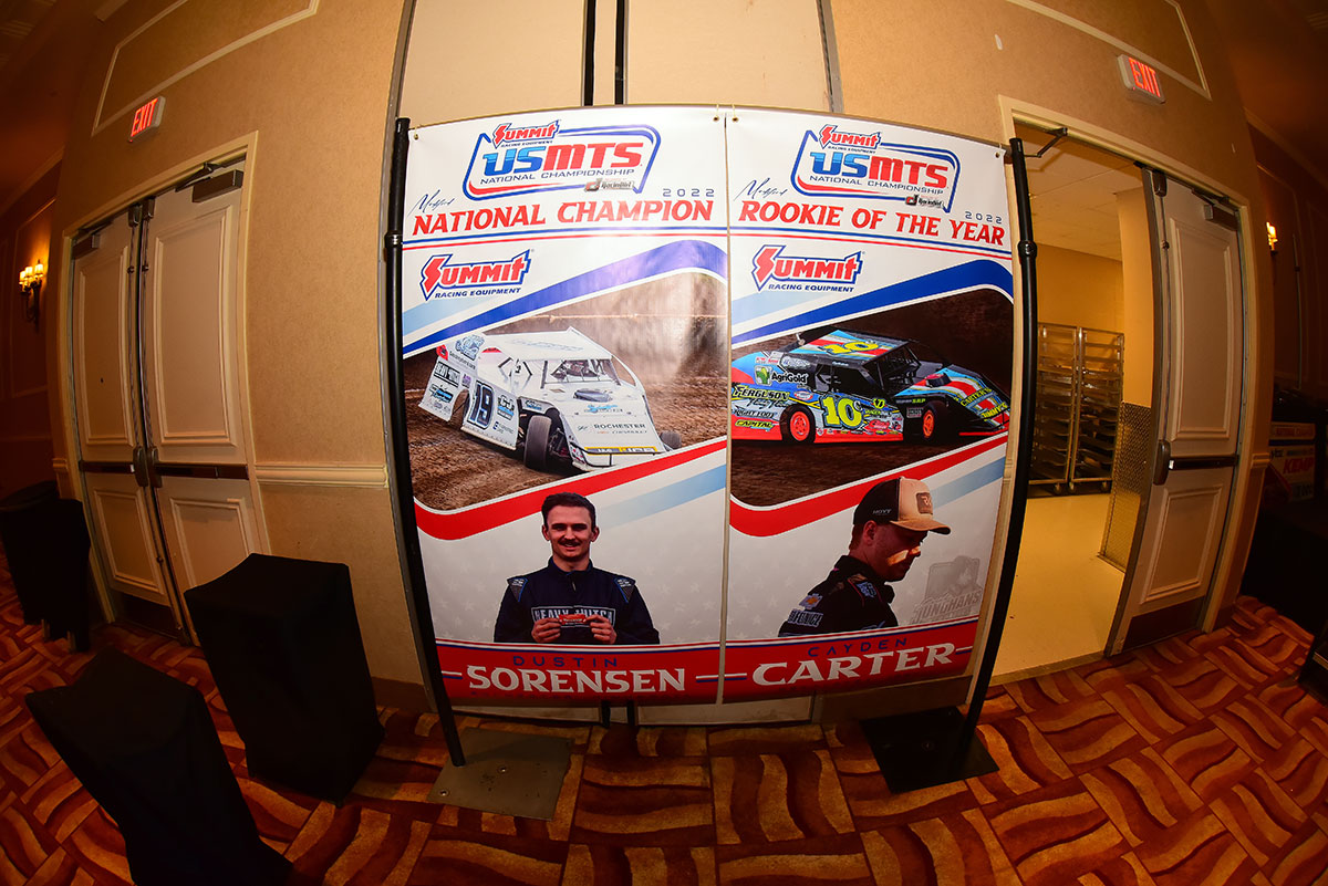 Banners for USMTS National Champion Dustin Sorensen and Grant Junghans USMTS Rookie of the Year Cayden Carter.