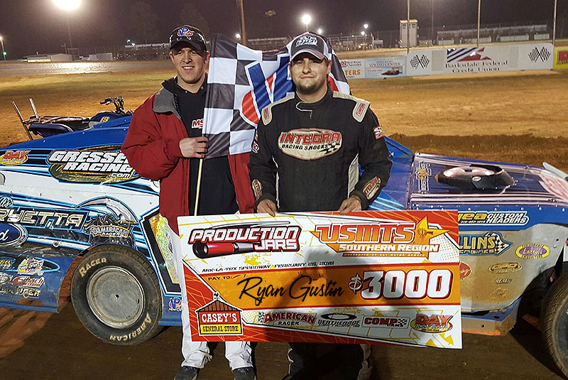 Gustin over Hughes in classic USMTS battle at Ark-La-Texas Speedway